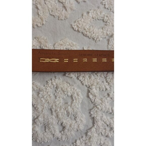 AMANDA SMITH BROWN EMBROIDERED STITCHED GENUINE LEATHER WESTERN BELT WOMEN SMALL - Picture 5 of 5